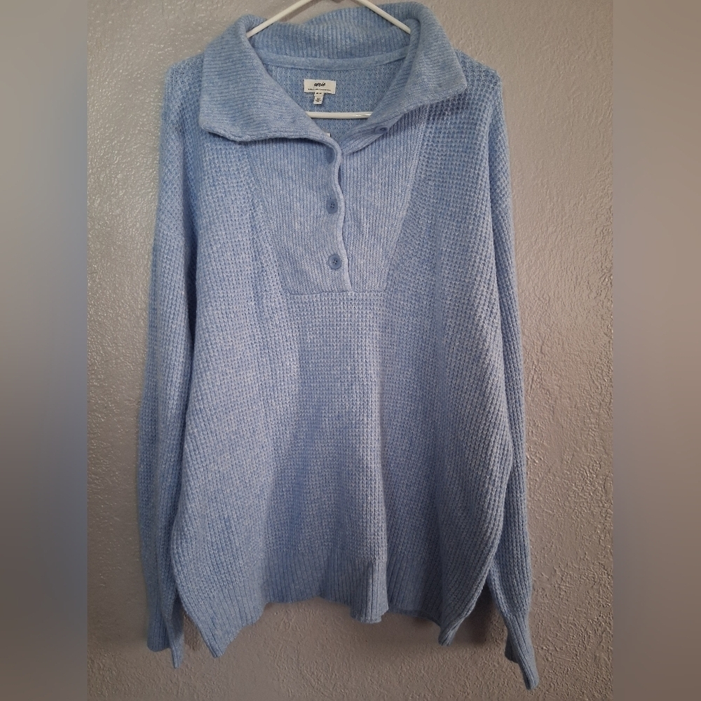 Aerie NWT Waffle Knit Oversized Pullover Sweater Baby Blue M